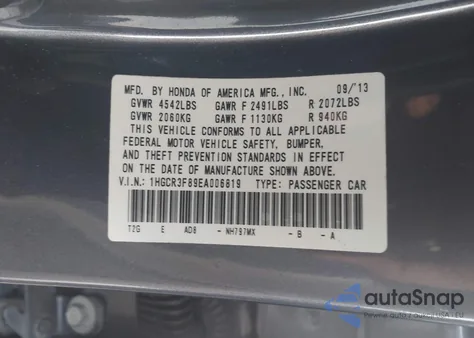2014 Honda Accord Ex-L V-6 z USA, uszkodzony, nr VIN 1HGCR3F89EA006819